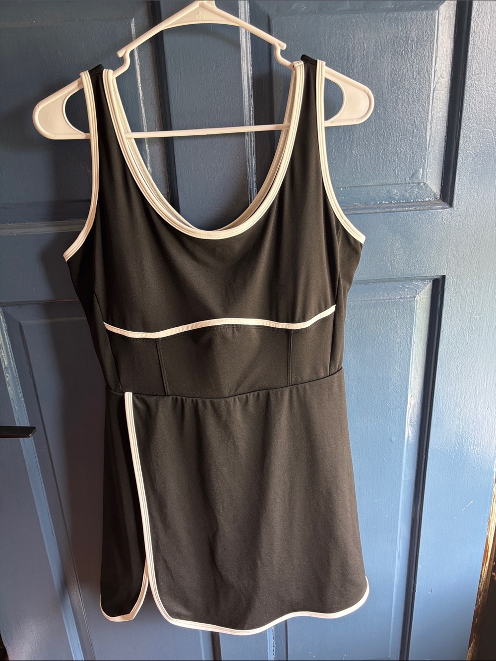 Black Tank Dress with White Piping